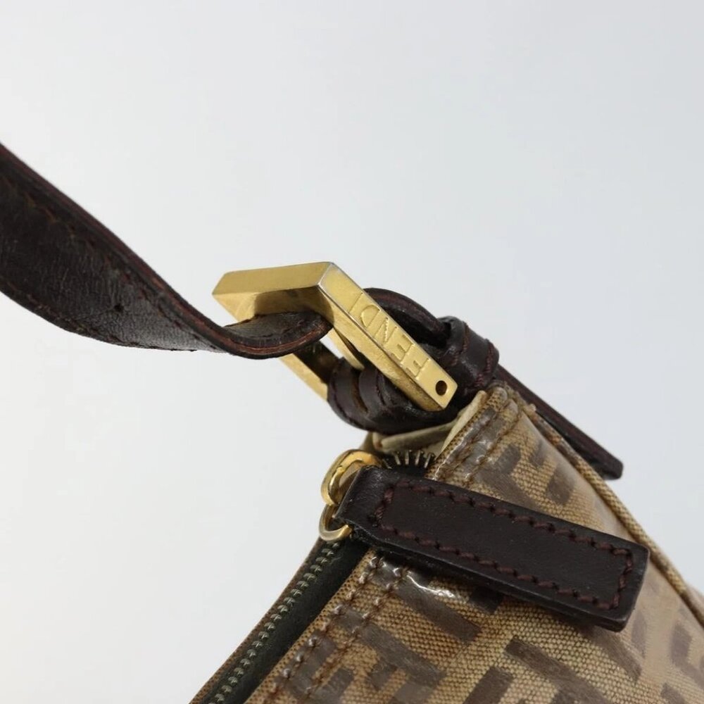 FENDI Zucchino Canvas Hand Bag Enamel Brown Gold - Picture 11 of 15